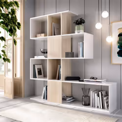 LIBRAIRIE PUEBLO - Bibliothèque à 7 compartiments, Étagère de bureau moderne, Unité murale avec étagères, cm 145x29h145, Blan ...