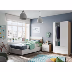 VESTIAIRE WORCESTER - Armoire de chambre avec 2 portes et 2 tiroirs, Armoire avec barre de cintre, cm 82x52h180, Blanc et Chê ...