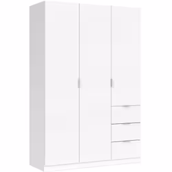 GARDE-ROBE 3 PORTES - armoire de chambre à 3 tiroirs, armoire avec 3 étagères et tringle à vêtements, 135x52h200 cm, blanc. S ...