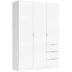 Dmora - Vestiaire Fullerton, Armoire de chambre à 3 portes et 3 tiroirs, Armoire avec 3 étagères et barre de cintre, cm 135x52h200, Blanc, avec