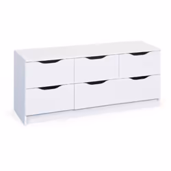 Commode à six tiroirs sans poignées qui rehaussent l'élégance de la structure, entièrement en blanc. Commode idéale à placer  ...