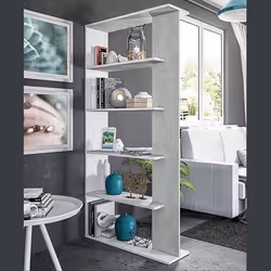 Dmora - Bibliothèque Columbia 90x25h180 cm Blanc Ciment Panneau effet bois