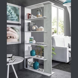 Dmora - Bibliothèque Columbia 90x25h180 cm Blanc Ciment Panneau effet bois