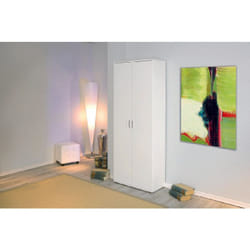 Armoire 2 portes avec étagères, couleur blanche, 70x34x189h, avec emballage renforcé - Dmora