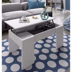 Table basse relevable avec espace de rangement - DMORA - Blanc brillant - 100 x 45 x 50 cm