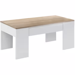 TABLE À CAFÉ OCEANSIDE - Table basse avec plateau relevable, Table basse pour le salon, cm 100x50h45/56, Blanc et Chêne. STRU ...