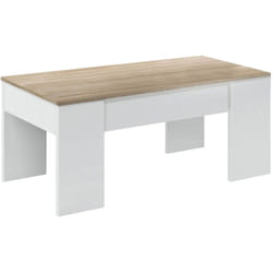 Table à café Oceanside, Table basse avec plateau relevable, Table basse pour le salon, cm 100x50h45/56, Blanc et Chêne, avec emballage renforcé