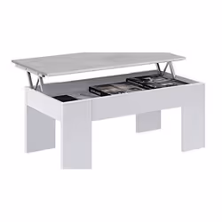Dmora Table basse avec plateau relevable et espace de rangement blanc avec plateau couleur béton 100 x 45 x 50 cm