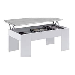 Dmora Table basse avec plateau relevable et espace de rangement blanc avec plateau couleur béton 100 x 45 x 50 cm