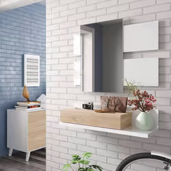 MEUBLE D'ENTRÉE ERIE - Hall d'entrée suspendu avec miroir, Armoire avec tiroir pour entrée, cm 75x29h90, Blanc brillant et no ...