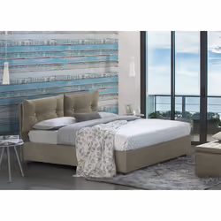 Dmora - Lit double Fabiana 215x175h95 cm gris tourterelle Panneau effet bois et Polyester
