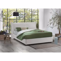 Dmora - Lit double Brunetta 205x175h95 cm Blanc Panneau effet bois et Polyester