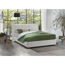Dmora - Lit double Brunetta 205x175h95 cm Blanc Panneau effet bois et Polyester