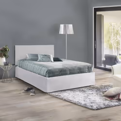 Dmora - Lit queen size Clea 130x5h60 cm Blanc Panneau effet bois et Similcuir