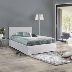 Dmora - Lit queen size Clea 130x5h60 cm Blanc Panneau effet bois et Similcuir
