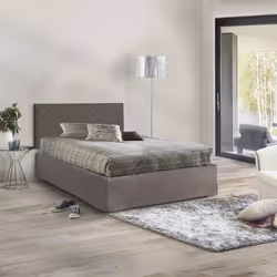 Dmora - Lit queen size Clea 130x5h60 cm gris tourterelle Panneau effet bois et Similcuir