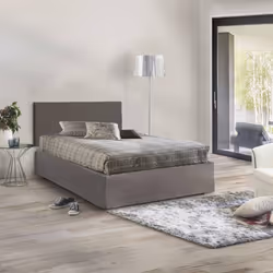 Dmora - Lit queen size Cleide 130x5h60 cm gris tourterelle Panneau effet bois et Similcuir