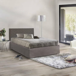 Dmora - Lit queen size Cleide 130x5h60 cm gris tourterelle Panneau effet bois et Similcuir