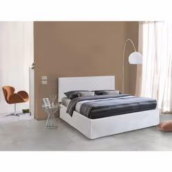Dmora - Lit double Cleneide 170x5h60 cm Blanc Panneau effet bois et Similcuir