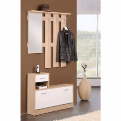 Description générale Meuble d'entrée moderne avec porte-chaussures et patères, idéal pour meubler votre entrée avec élégance. ...
