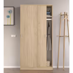 VESTIAIRE LANSING - Armoire de chambre à 2 portes coulissantes, Armoire avec étagère et barre de cintre, cm 100x50h200, Chêne ...