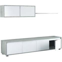Paroi aménagée Savannah, Meuble télé pour le salon, Composition d'ensemble de salon, Ensemble de salon avec meuble haut, cm 200x41h43, Blanc et Gris,