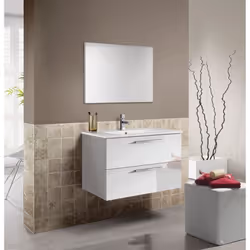 Meuble sous-vasque suspendu DMORA - Blanc brillant - 80 x 57 x 45 cm - 2 tiroirs