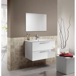 Meuble sous-vasque suspendu DMORA - Blanc brillant - 80 x 57 x 45 cm - 2 tiroirs