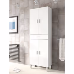 ARMOIRE À USAGES MULTIPLES OXNARD - Meuble pour salle de bain ou buanderie avec 4 portes et 1 tiroir, Meuble à chaussures pol ...