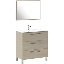 Dmora - Meuble de comptoir Palmdale, Armoire de toilette, Armoire avec 3 tiroirs et miroir, évier non inclus, cm 80x45h86, Chêne, avec emballage