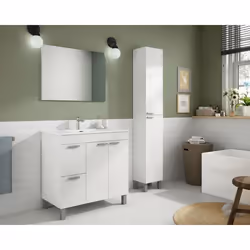 Meuble sous-vasque DMORA - Deux portes battantes et deux tiroirs - Blanc brillant - 80 x 80 x 45 cm