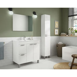 Meuble sous-vasque DMORA - Deux portes battantes et deux tiroirs - Blanc brillant - 80 x 80 x 45 cm