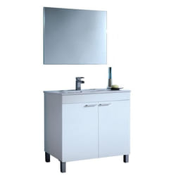 Meuble sous-vasque DMORA - Blanc brillant - 80 x 80 x 45 cm - Avec miroir