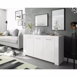 BUFFET BELLEVUE - Buffet moderne à 3 portes, Buffet du salon, Meuble TV, Buffet pour le salon, cm 144x42h80, Blanc. STRUCTURE ...