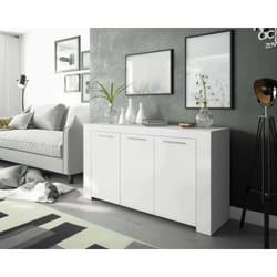 Buffet Bellevue, Buffet moderne à 3 portes, Buffet du salon, Meuble tv, Buffet pour le salon, cm 144x42h80, Blanc, avec emballage renforcé - Dmora