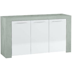 Dmora Buffet haut Bellevue, Buffet moderne à 3 portes, Buffet du salon, Meuble TV, Buffet pour le salon, cm 144x42h80, Béton et Blanc, avec emballage