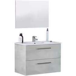 ARMOIRE SOUS-VASQUE INGLEWOOD - Meuble de salle de bain suspendu, Armoire avec 2 tiroirs et miroir, cm 80x45h57, Béton. STRUC ...