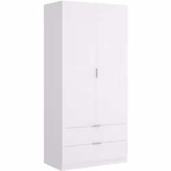 GARDE-ROBE 2 PORTES - Cintre pour chambre à coucher, Armoire polyvalente 2 tiroirs, 81x52h184 cm, Blanc. STRUCTURE ET UTILISA ...