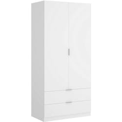 Dmora - Vestiaire Burbank, Armoire de chambre avec 2 portes et 2 tiroirs, Meubles de chambre avec tringle à vêtements, cm 81x52h180, Blanc, avec