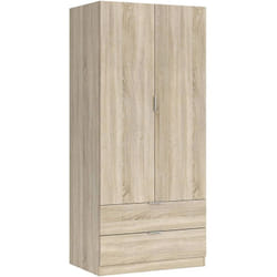 Dmora - Vestiaire Burbank, Armoire de chambre avec 2 portes et 2 tiroirs, Meubles de chambre avec tringle à vêtements, cm 81x52h180, Chêne, avec