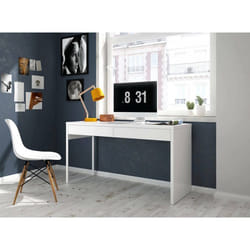 Dmora - Bureau Houston 138 x 50 x 75 cm blanc brillant Panneau effet bois