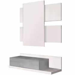ARMOIRE D'ENTRÉE ERIE - Hall d'entrée suspendu avec miroir, Armoire avec tiroir pour entrée, cm 75x29h90, Blanc et Ciment. ST ...