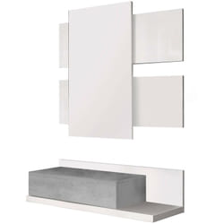 Dmora - Armoire d'entrée Erie, Hall d'entrée suspendu avec miroir, Armoire avec tiroir pour entrée, cm 75x29h90, Blanc et Ciment, avec emballage