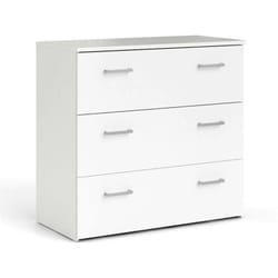 Commode à trois tiroirs avec poignées, couleur blanche, 74 x 69 x 36 cm, avec emballage renforcé - Dmora