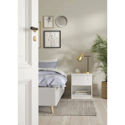 Table de chevet avec un tiroir, coloris blanc brillant, 40 x 49 x 40 cm, avec emballage renforcé - Dmora