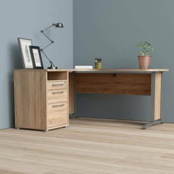 Dmora - Bureau, couleur chêne, 159 x 74,5 x 150,5 cm, avec emballage renforcé