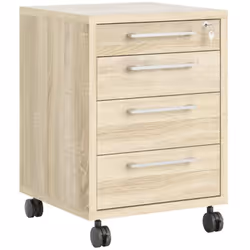 Commode sur roulettes, coloris chêne, 48,2 x 68,2 x 49,1 cm. Caisson à tiroirs sur roulettes avec butée avec trois tiroirs av ...