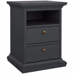 Table de chevet avec deux tiroirs, couleur grise, 43,6 x 58,8 x 40 cm Cette table de chevet avec deux tiroirs et une étagère  ...