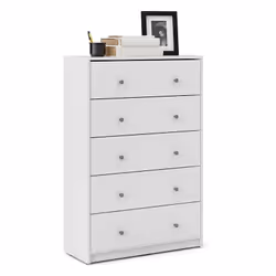 Commode à cinq tiroirs, couleur blanche, 72,4 x 108,1 x 29,8 cm. Cette commode à cinq tiroirs est la solution optimale à la f ...