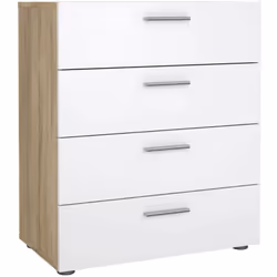Commode à quatre tiroirs, couleur chêne et blanc brillant, 70 x 82 x 40,25 cm. Cette commode à quatre tiroirs est la solution ...